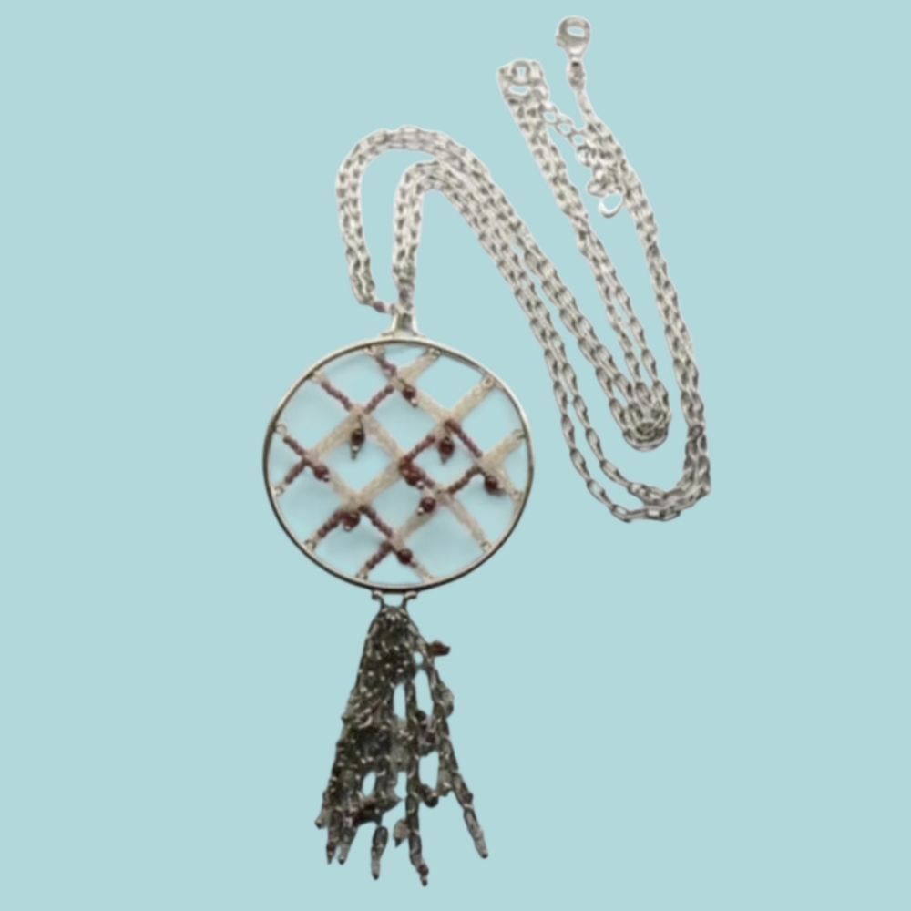 LARGE Silver Garnet & Pink Quartz Long Chain NECKLACE 22"